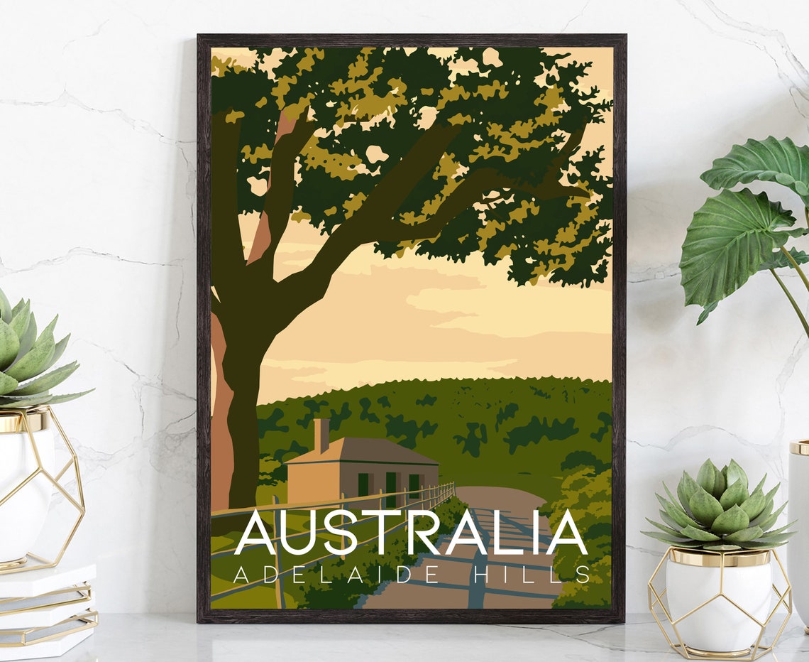Australia Adelaide Hills Countryside Cottage Gum Tree Travel Poster