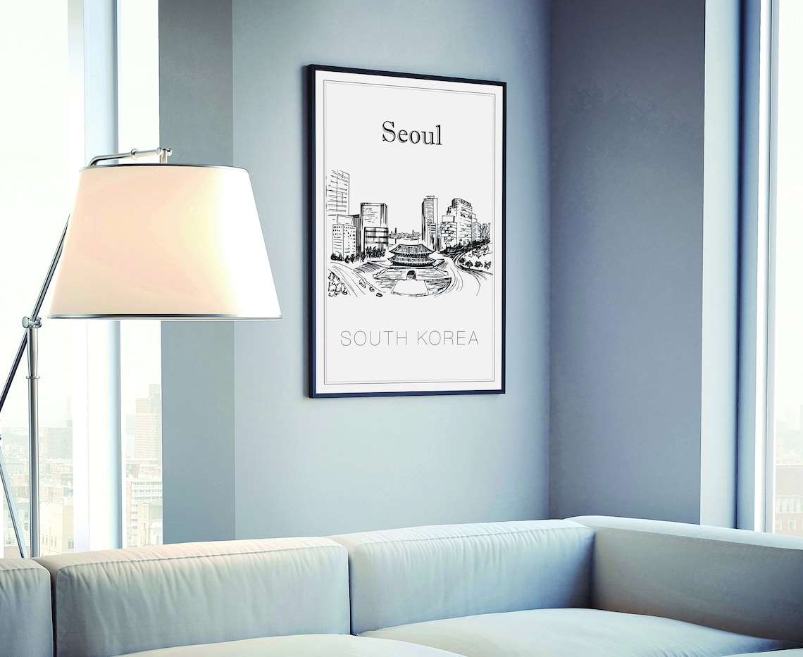 Hand Drawn Poster South Korea Travel Poster Seoul Poster Wall Art Seoul Cityscape And Landmark Map City Map Poster For Home Office - Image 4