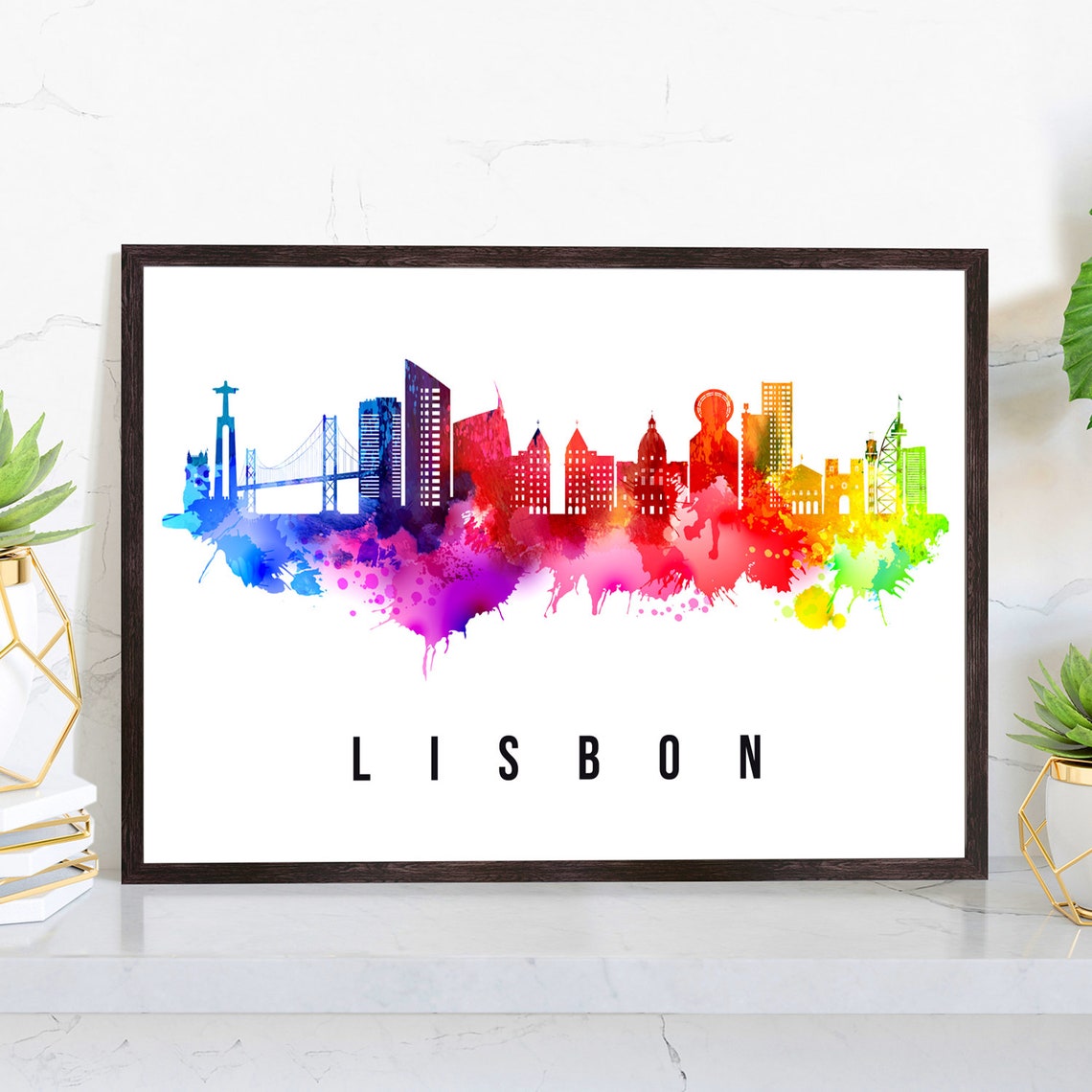 Lisbon Portugal Poster Skyline Poster Cityscape Poster Portugal Landmark City Illustration Poster Home Wall Art Office Wall Art