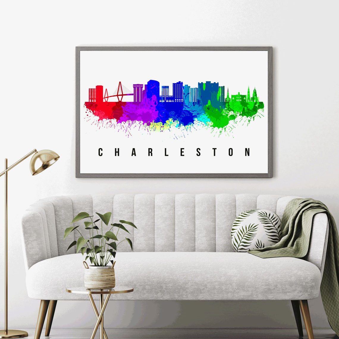 Charleston South Carolina Rainbow Watercolor Bridge Skyline Poster - Image 4