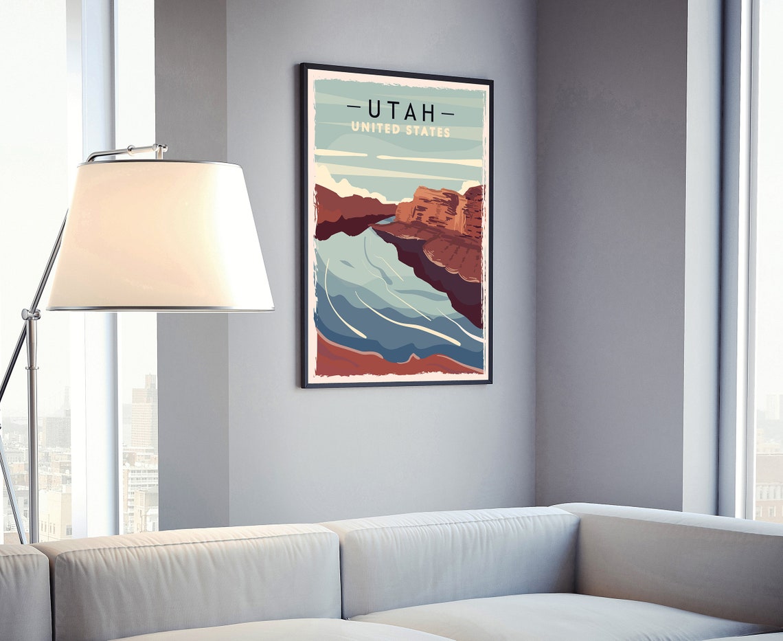 Utah Red Rock Canyon River Bend Vintage Retro Travel Poster Wall Art - Image 4