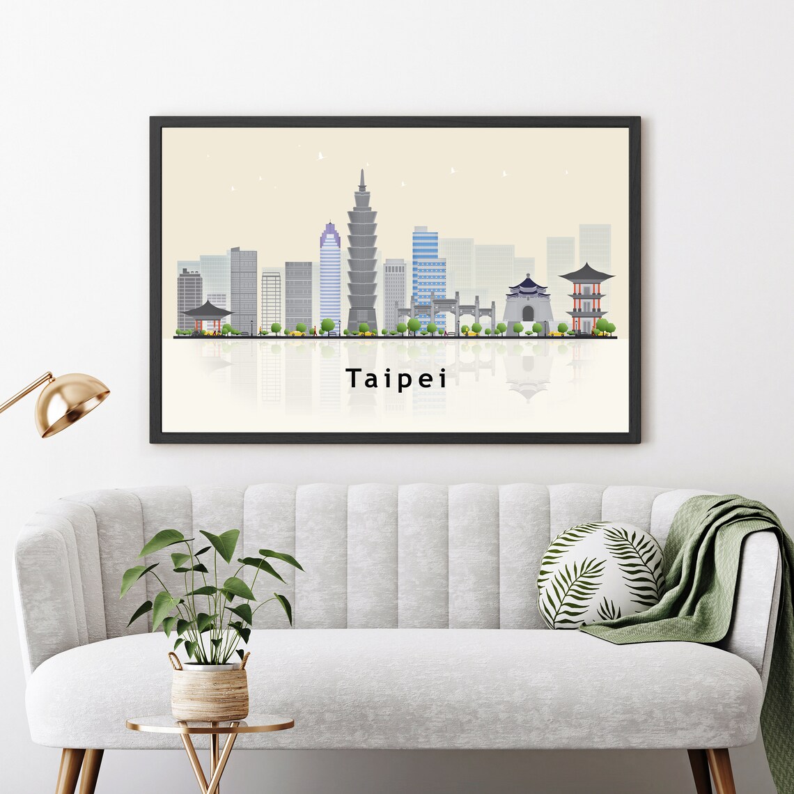 Taipei Taiwan Skyline Illustration Taipei 101 Cityscape Travel Poster