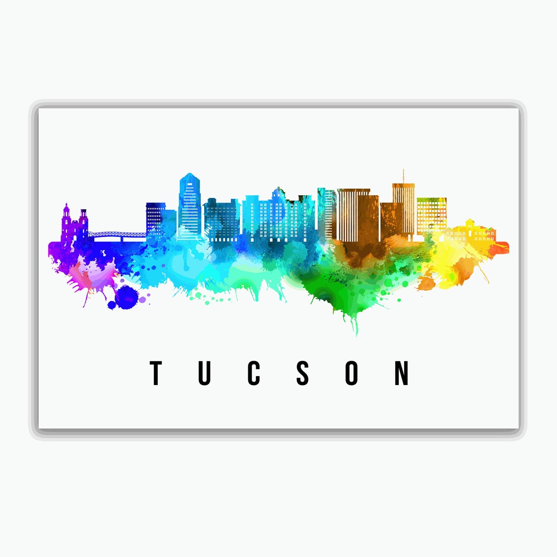 Tucson Arizona Desert Skyline Rainbow Watercolor Travel Poster - Image 2