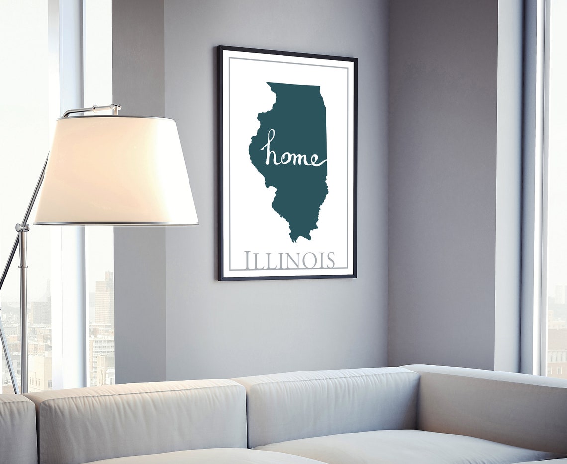 Illinois State Map Home Script Teal Silhouette Wall Art Poster - Image 4