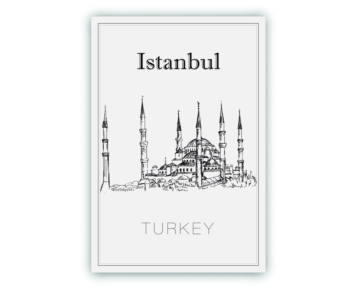 Istanbul Turkey Blue Mosque Six Minarets Hand Drawn Sketch Poster - Image 2