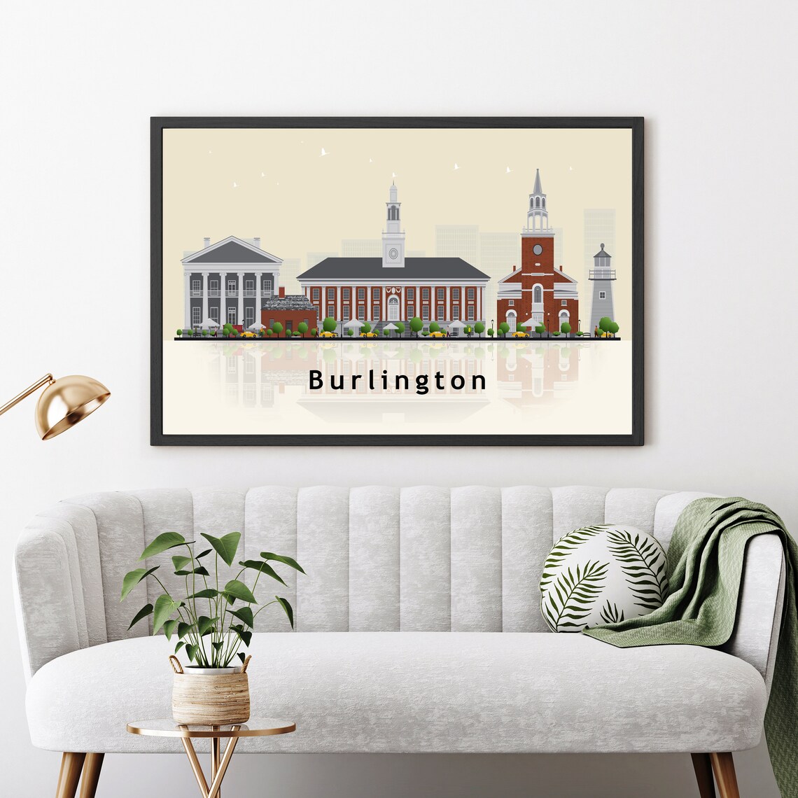 Burlington Vermont Historic Church Spires Skyline Illustration Poster - Image 3