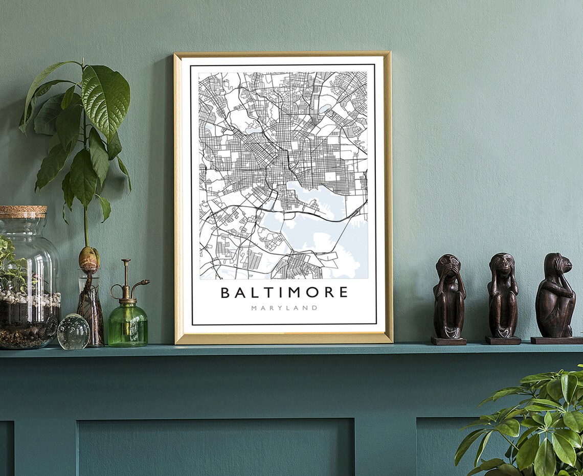 Baltimore Maryland Minimalist Black White City Street Map Line Poster - Image 3