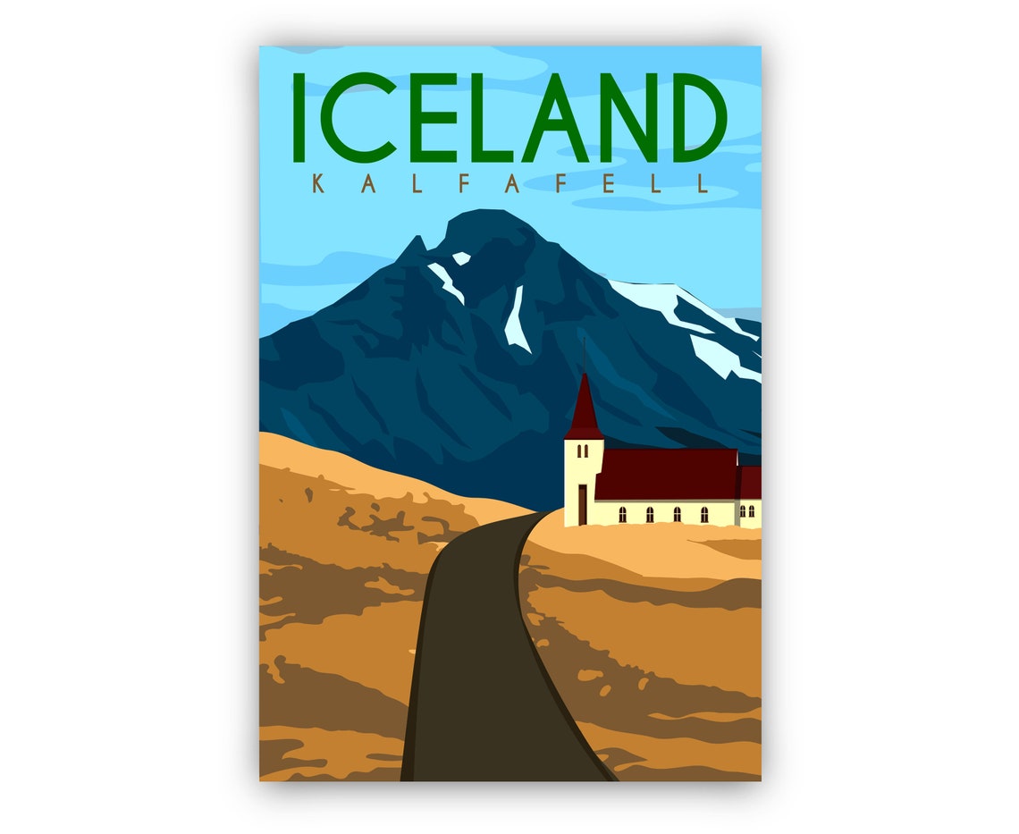 Kalfafell Iceland Travel Poster Iceland Poster Wall Art Kalfafell Cityscape Poster Iceland Landmark Poster Home Office Wall Art Prints - Image 2