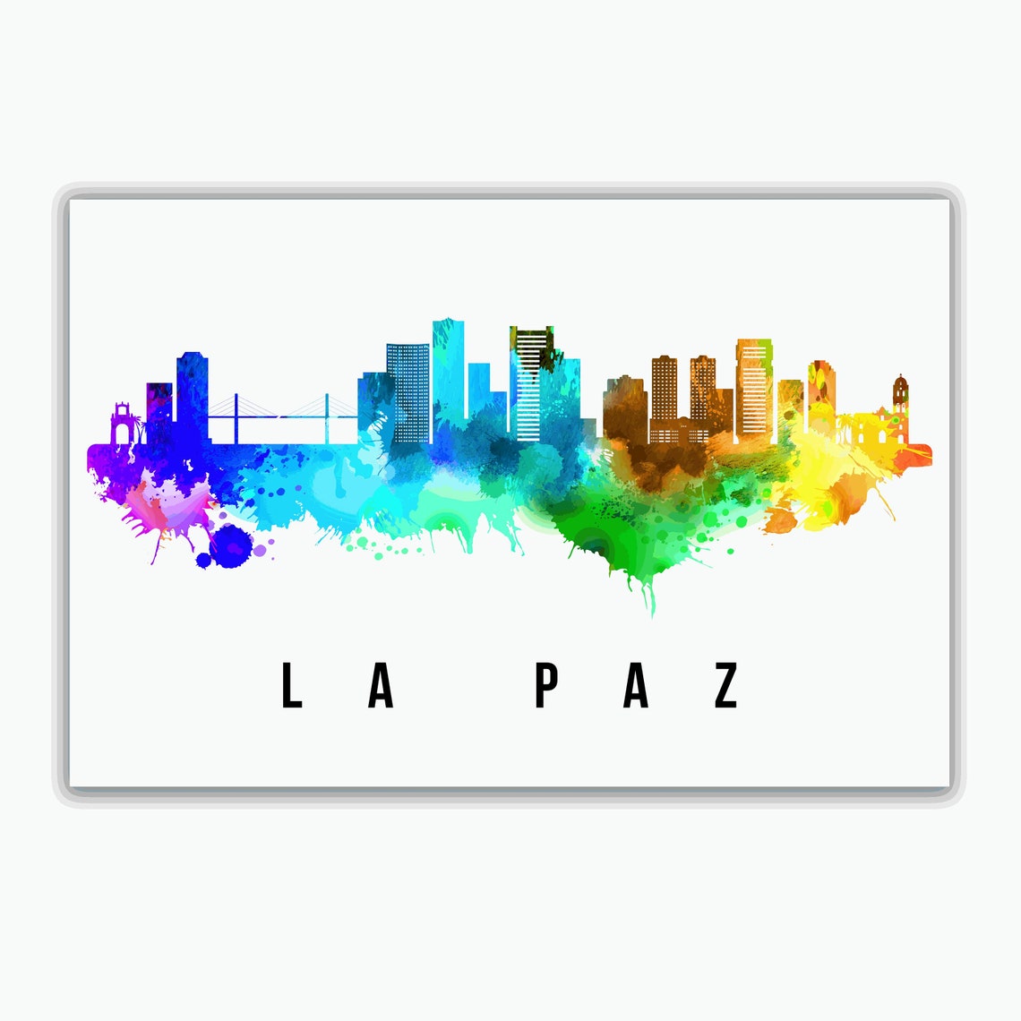 La Paz Bolivia Rainbow Watercolor Skyline Silhouette Cityscape Poster - Image 2
