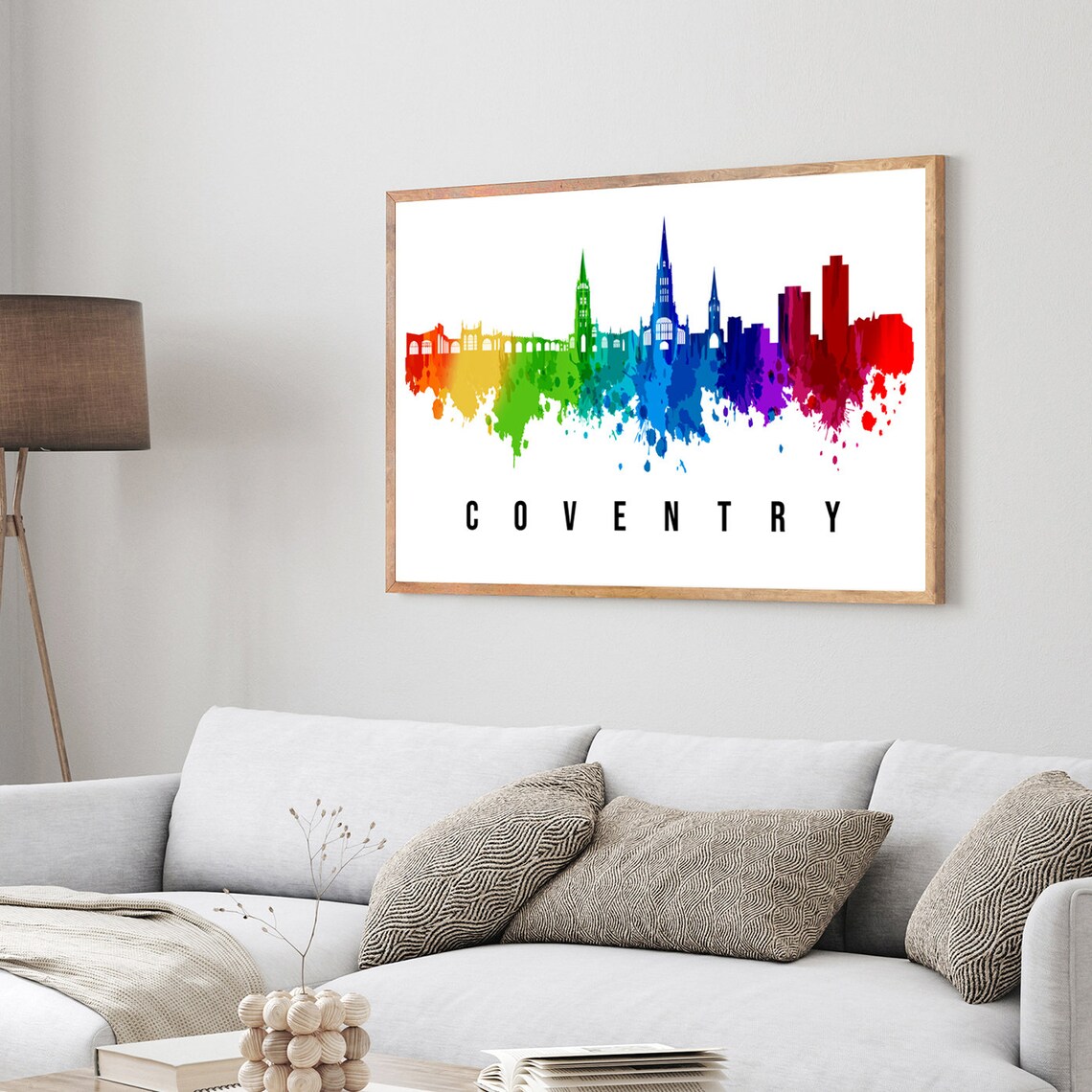 Coventry England Rainbow Watercolor Skyline Cathedral Spires Art Poster - Image 4