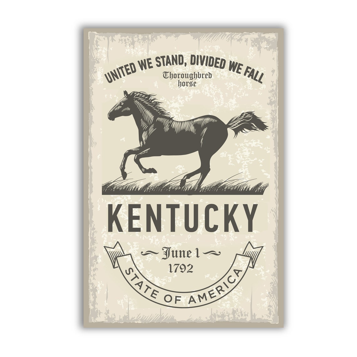 Kentucky Thoroughbred Horse Vintage State Emblem Retro Travel Poster - Image 2