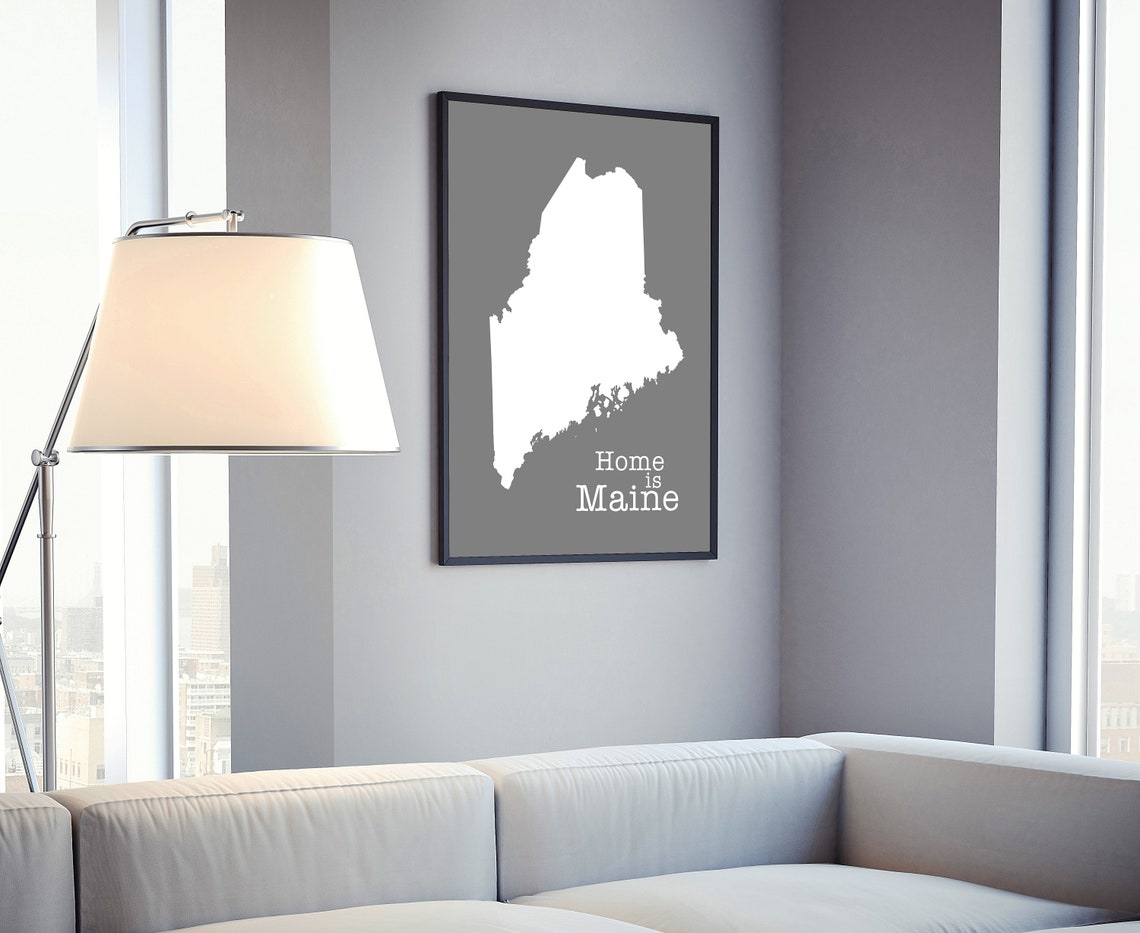Maine Home Is Gray Minimalist State Map Silhouette Wall Art Print - Image 4