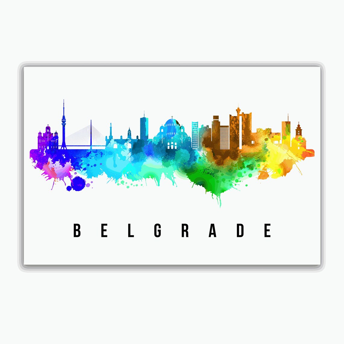 Belgrade Serbia Rainbow Watercolor Skyline Cityscape Art Poster - Image 2