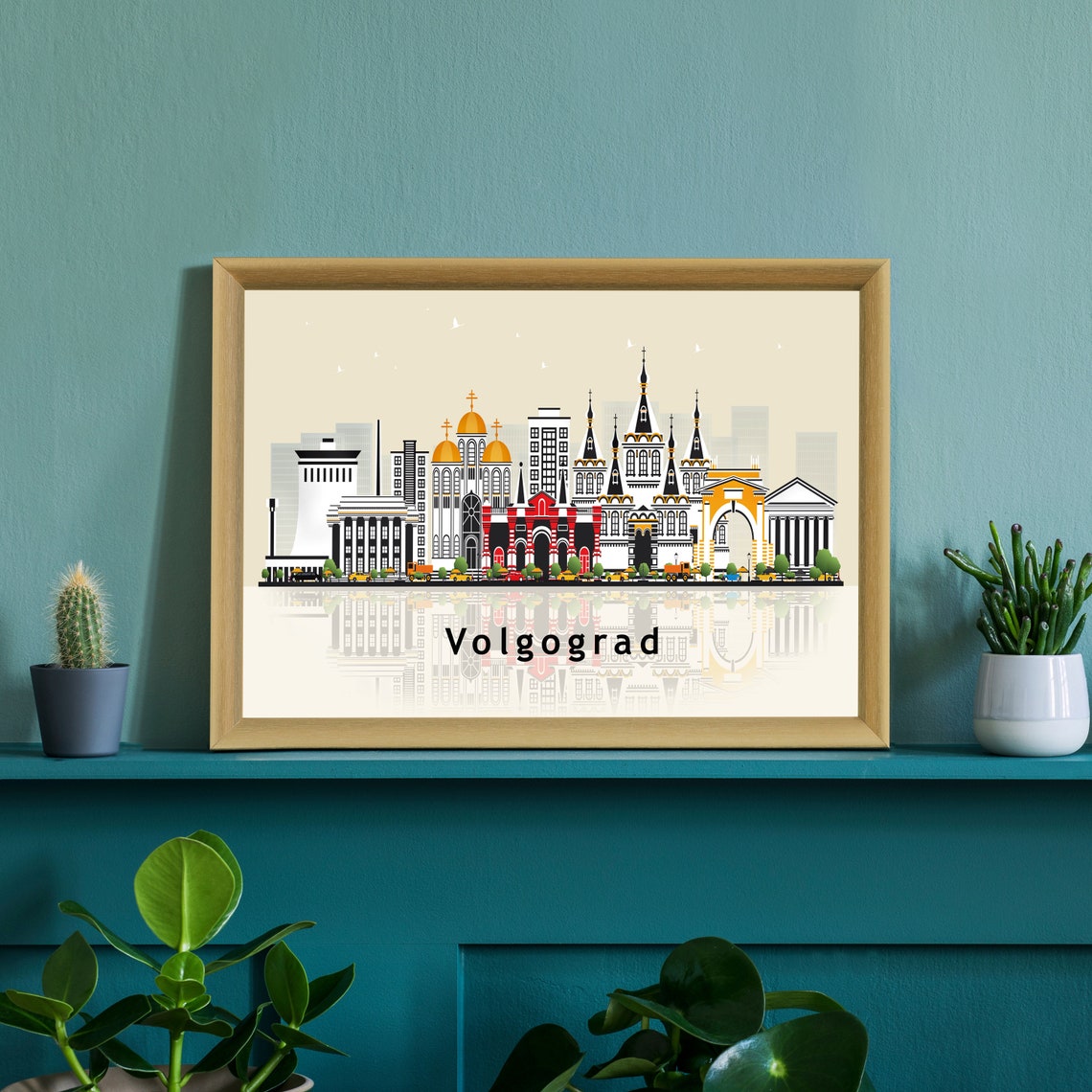Volgograd Russia Onion Dome Skyline Illustration Reflection Wall Art - Image 2