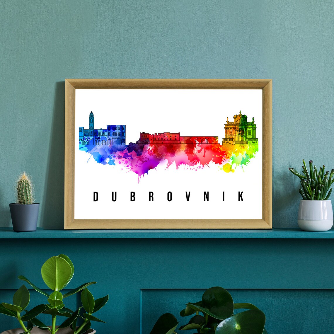 Dubrovnik Croatia Old Town Walls Watercolor Skyline Travel Poster - Image 2