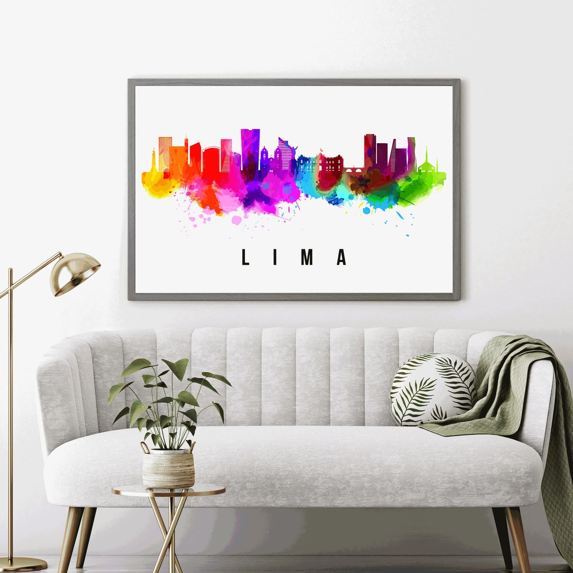 Lima Peru Rainbow Watercolor Skyline Cityscape Art Wall Poster - Image 4