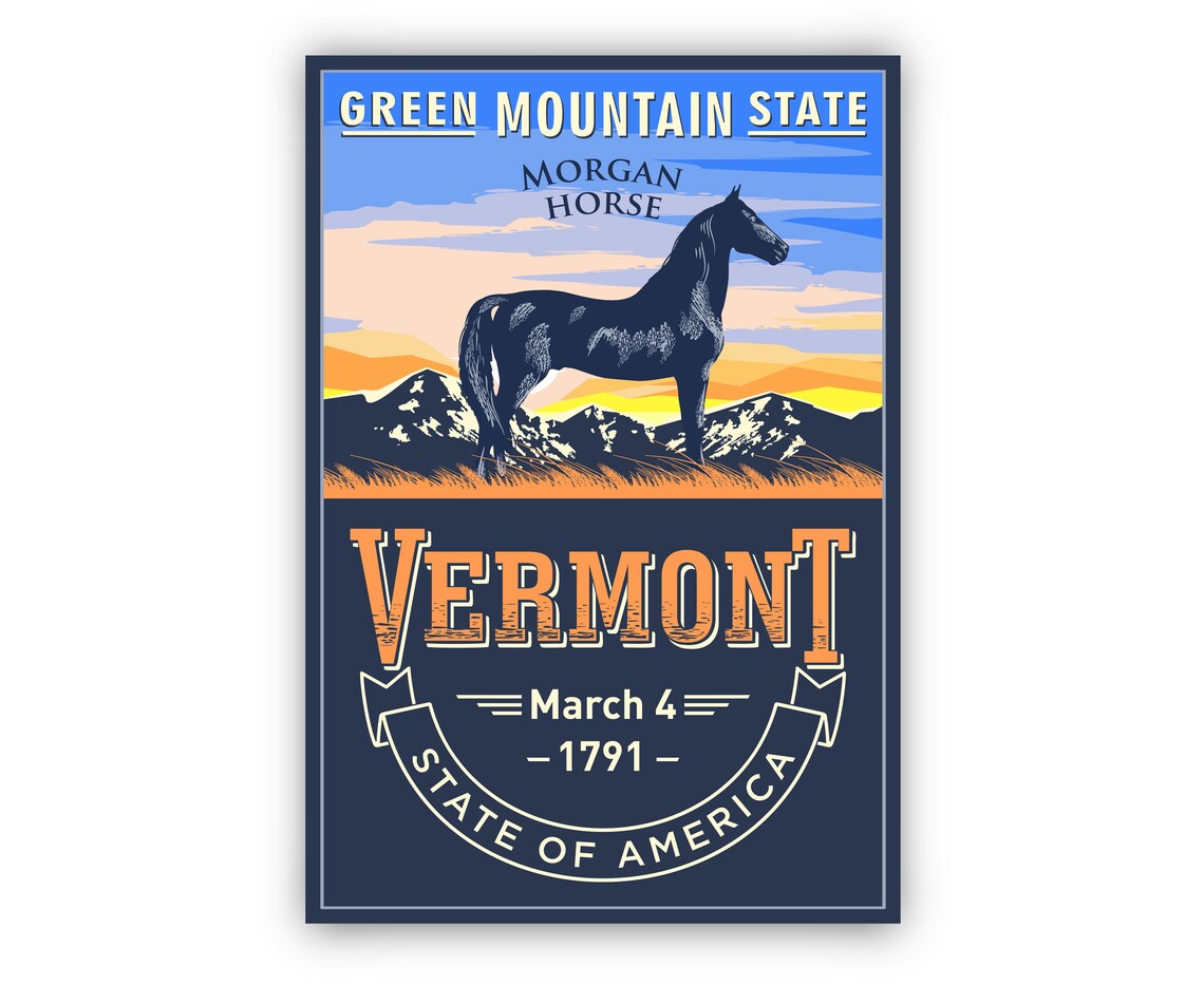 Vermont Green Mountain State Morgan Horse Sunset Vintage Retro Poster - Image 2