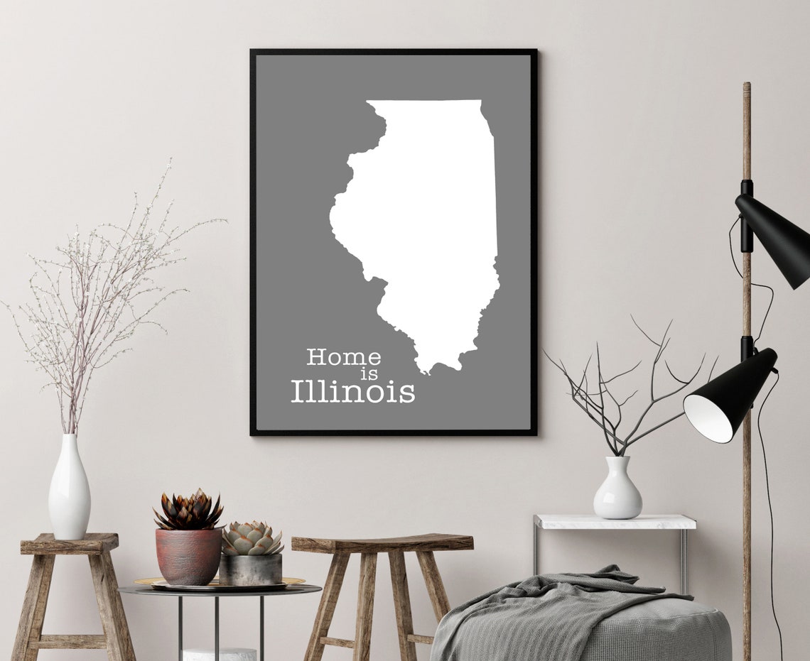 Home Is Illinois State Silhouette Minimalist Grey Modern Wall Poster - Image 3