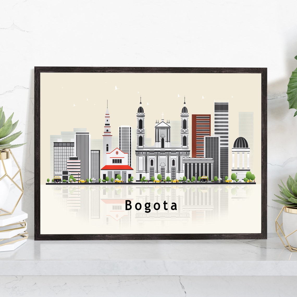 Bogota Twin Domed Cathedral Skyline Illustration Travel Wall Poster