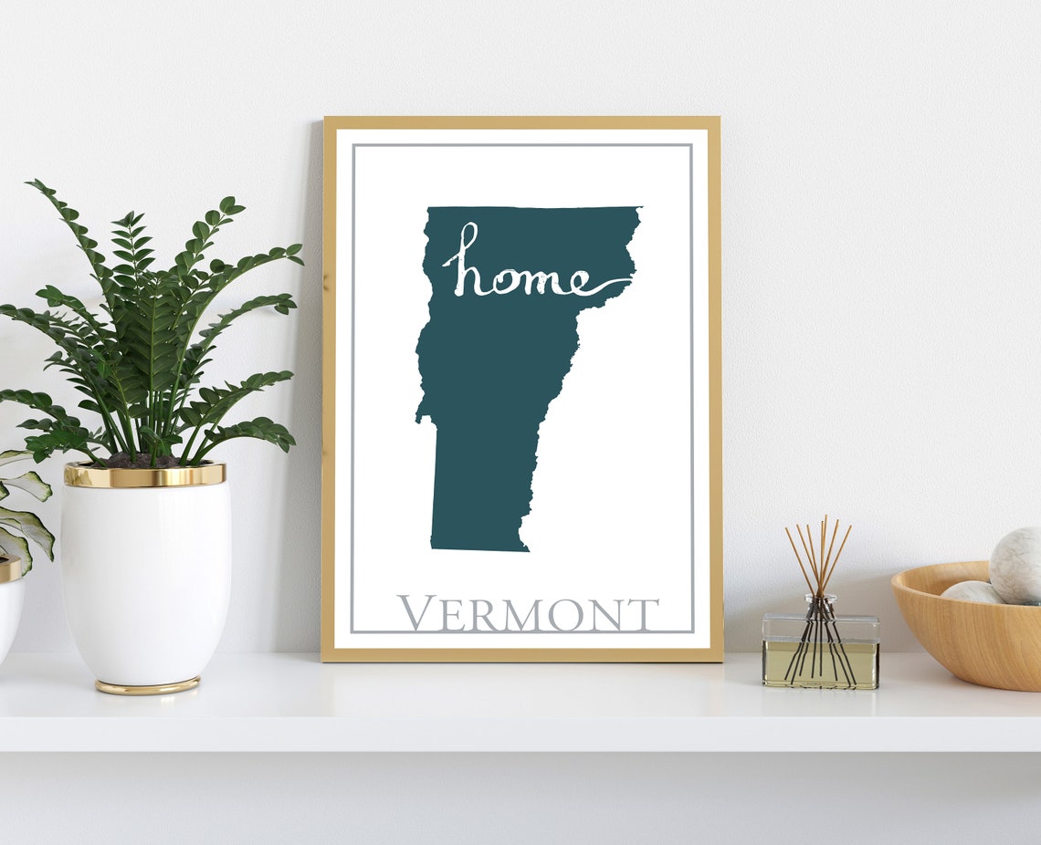 Vermont Modern Minimalist Teal Home Script Silhouette Wall Art - Image 2