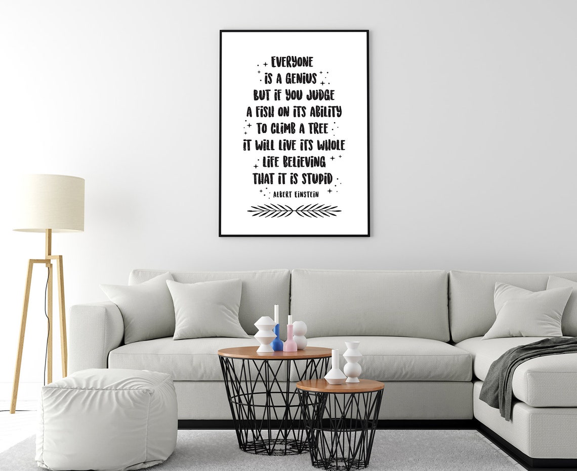 Albert Einstein Everyone Is A Genius Fish Quote Motivational Poster - Image 4