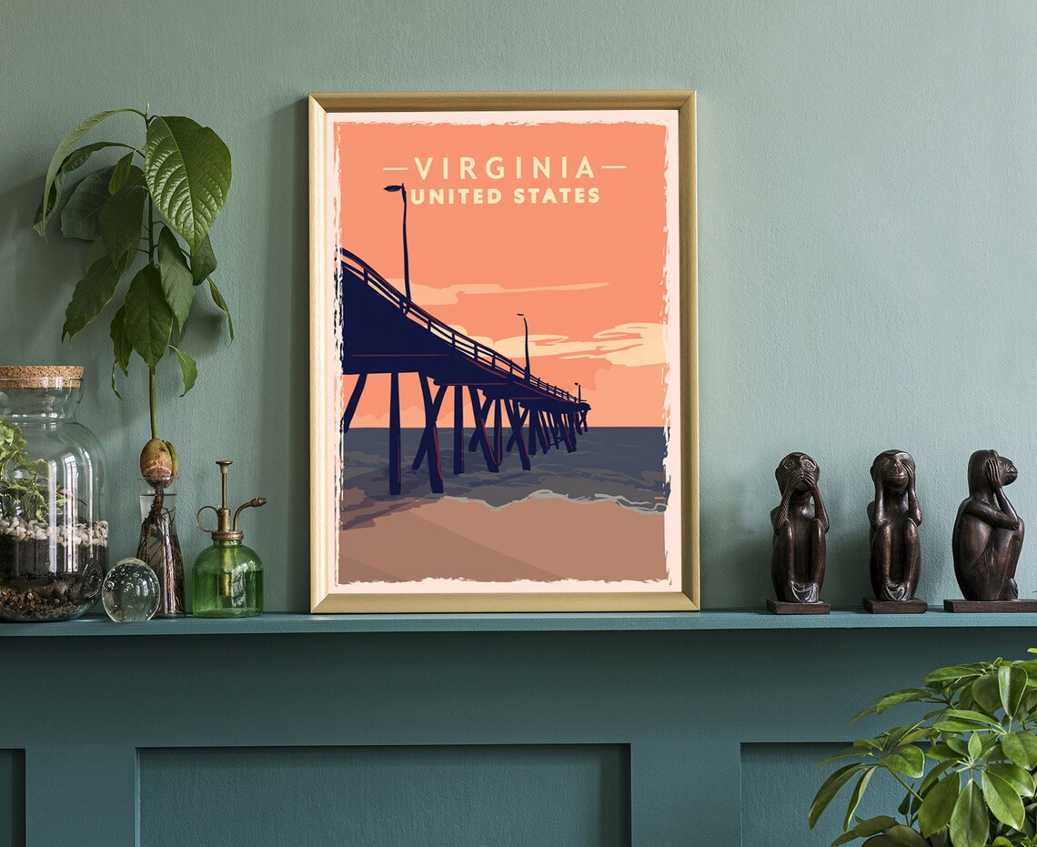 Virginia United States Ocean Pier Sunset Beach Vintage Travel Poster - Image 3