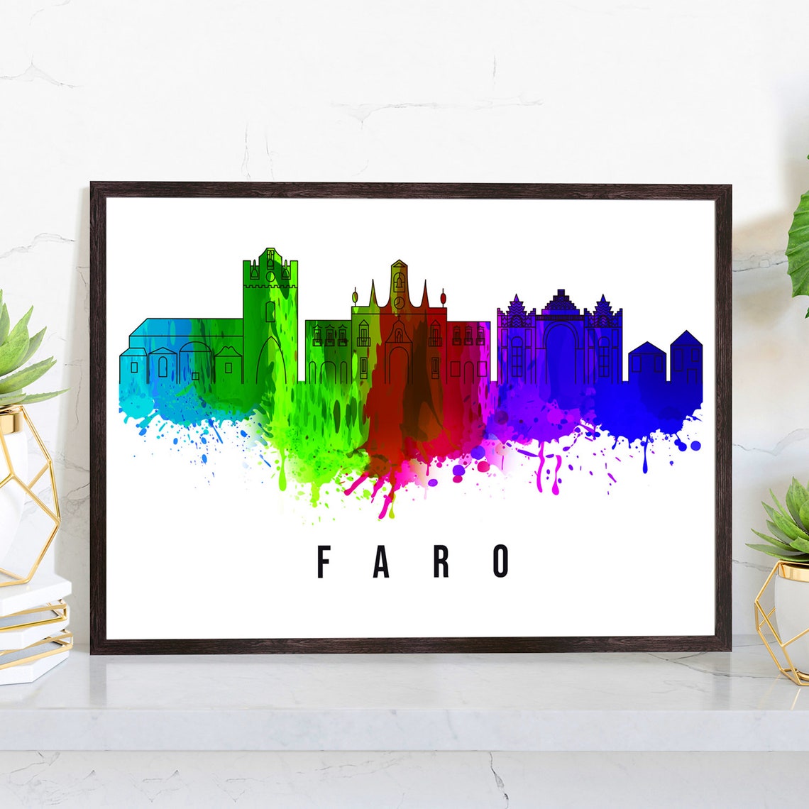 Faro Portugal Poster Skyline Poster Cityscape Poster Portugal Landmark City Illustration Poster Home Wall Art Office Wall Art