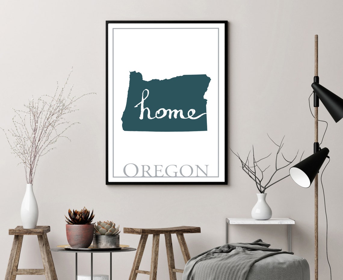Oregon Modern Home State Silhouette Teal Map Wall Art Print Poster - Image 3