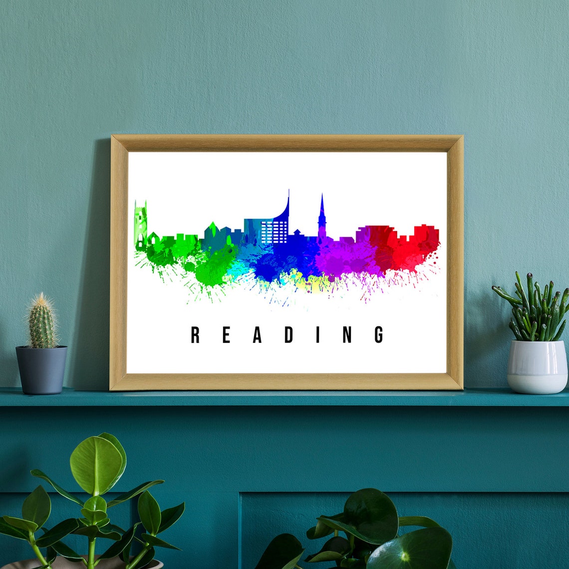 Reading England Watercolor Skyline City Silhouette Modern Poster - Image 4