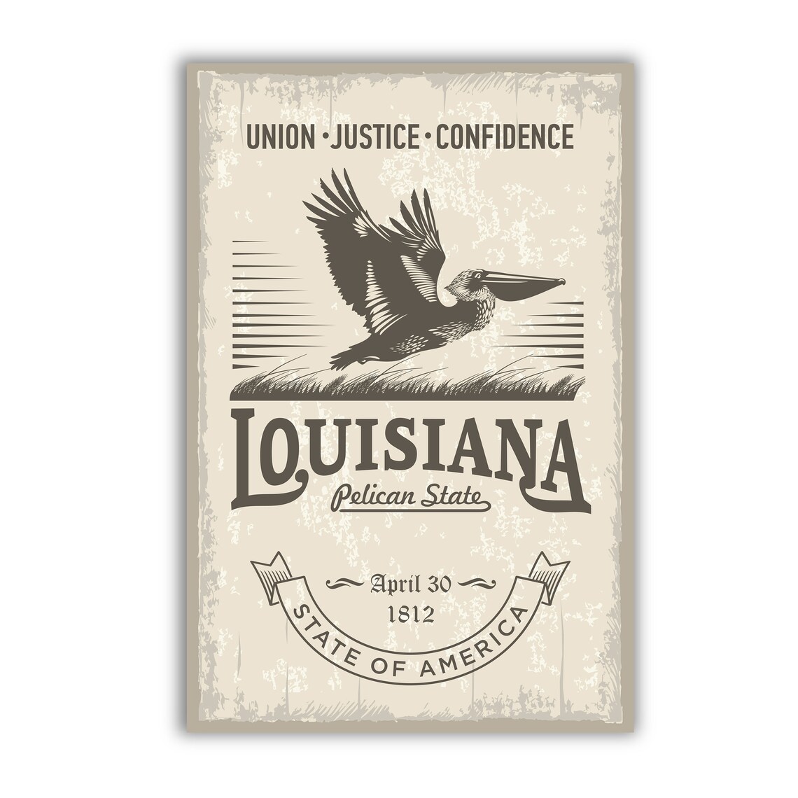 Louisiana Pelican State Retro Emblem Travel Poster Brown Pelican Print - Image 2