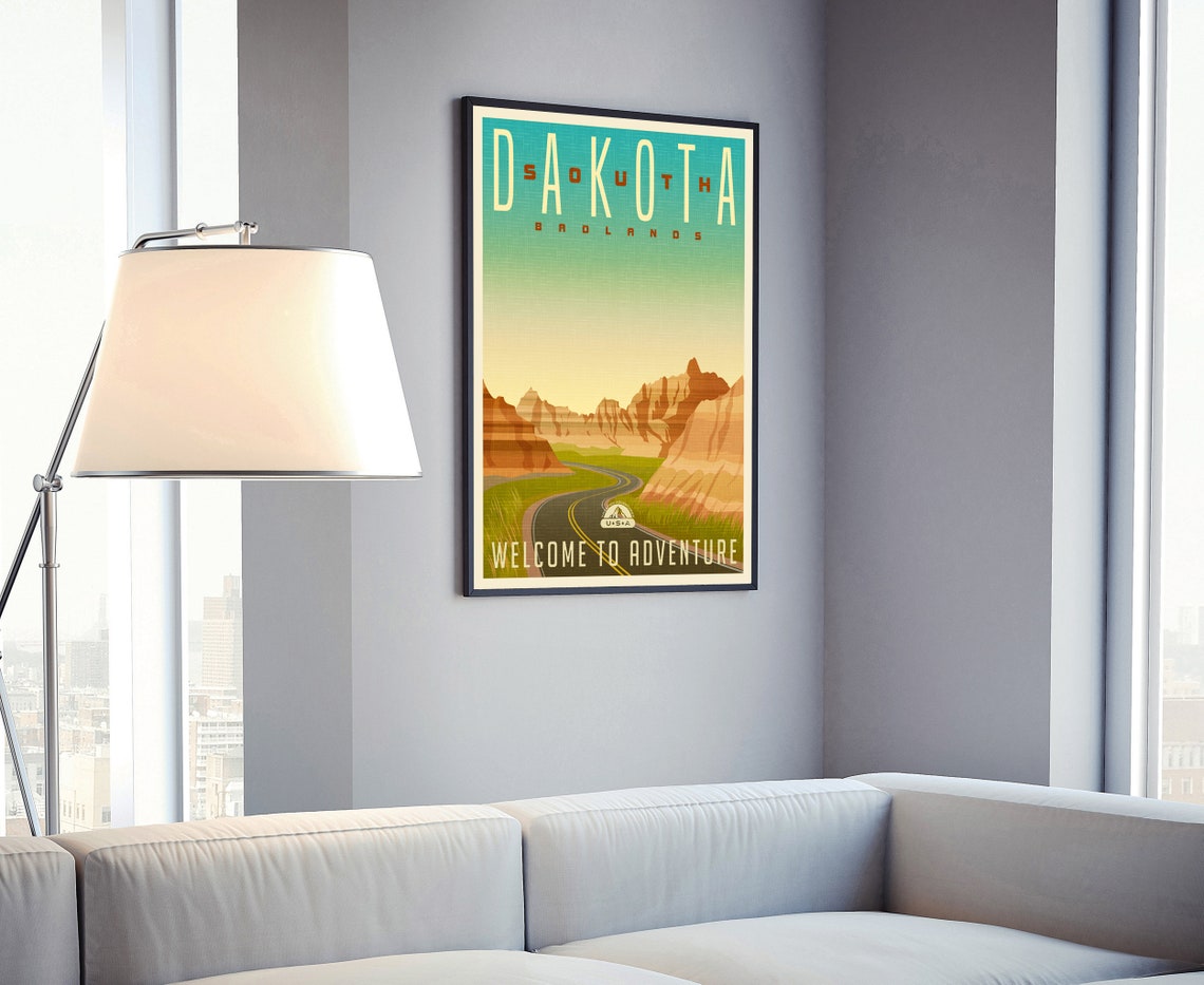 South Dakota Badlands Welcome to Adventure Retro Travel Poster - Image 3