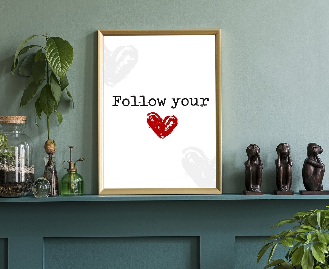 Follow Your Heart Red Heart Typewriter Font Minimalist Quote Poster - Image 3