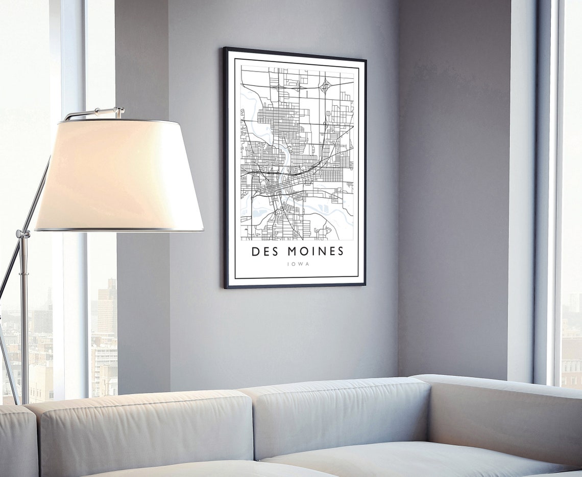 Des Moines Iowa City Map Iowa City Road Map Poster City Street Map Print Modern Us City Map Home Art Decoration Office Wall Art Print - Image 4