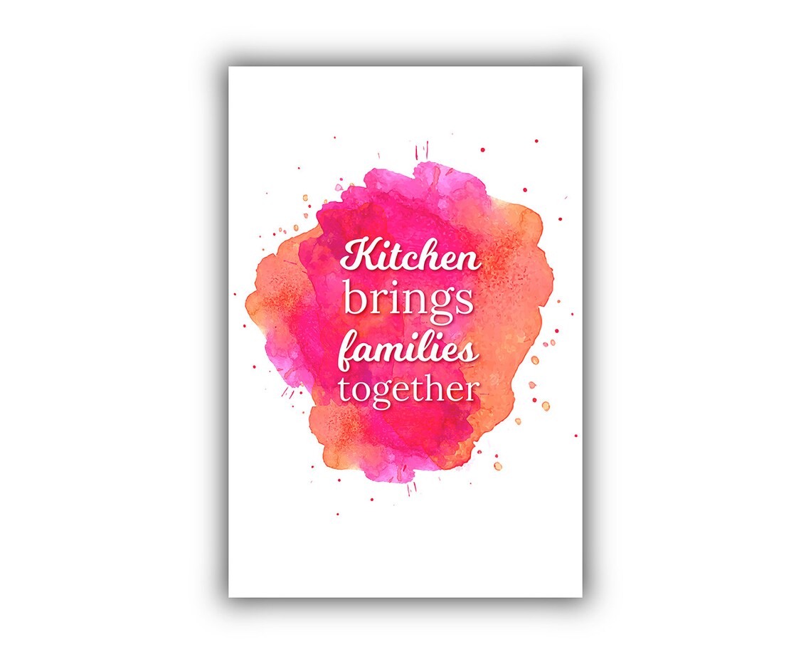Kitchen Brings Families Together Pink Watercolor Splash Quote Poster - Image 2