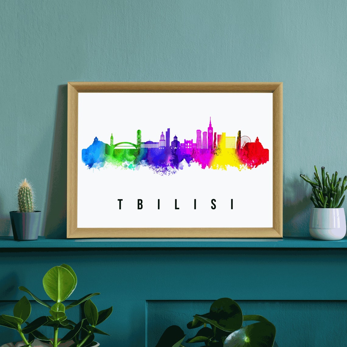 Tbilisi Georgia Rainbow Watercolor Skyline Silhouette Travel Poster - Image 3