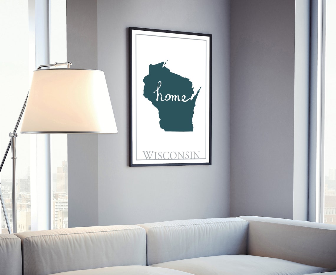 Wisconsin Modern Minimalist Teal Home Script Silhouette Wall Art - Image 4