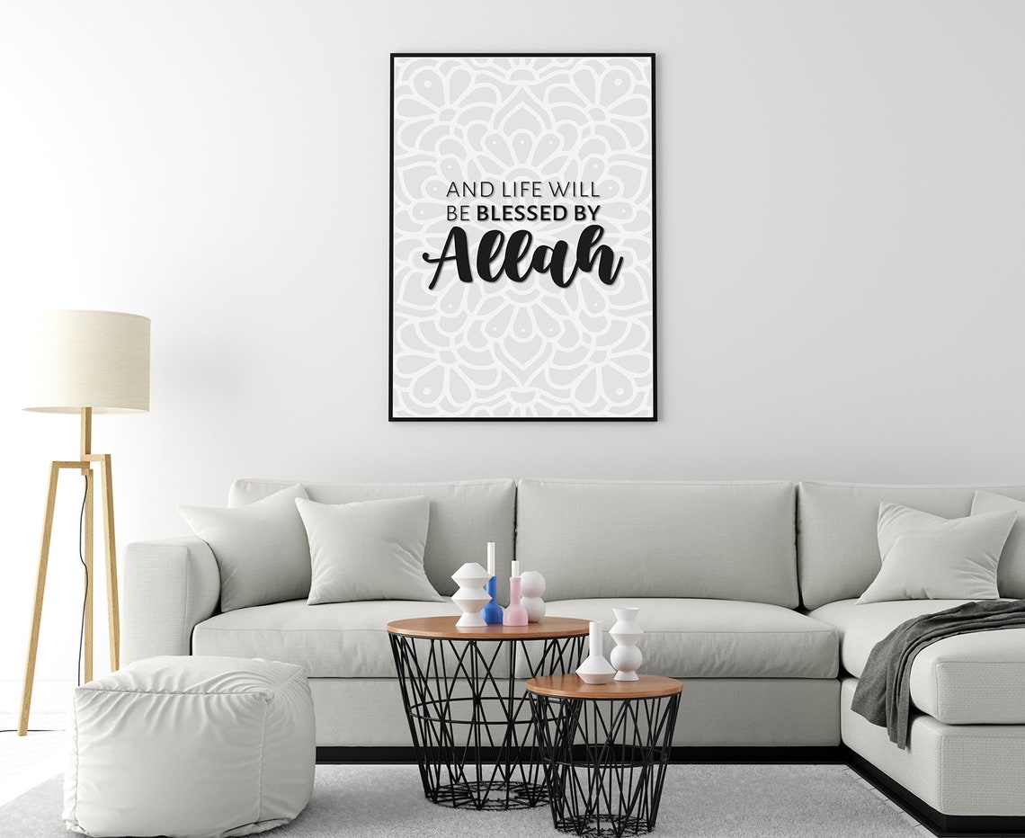 Blessed by Allah Black Script Mandala Islamic Wall Art Poster - Image 4