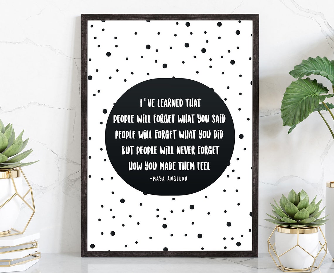 Maya Angelou Kindness Quote Black White Dots Typography Poster