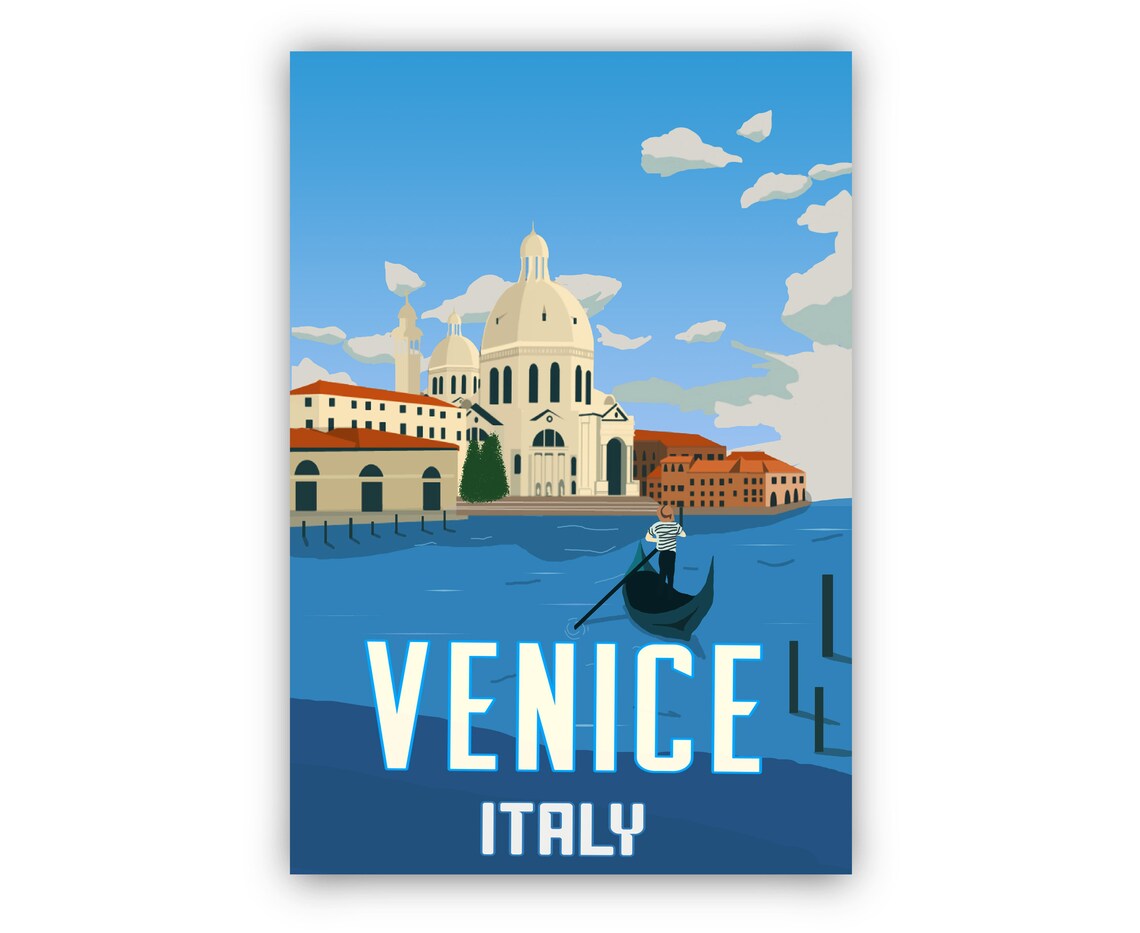 Venice Italy Gondola Basilica Della Salute Vintage Canal Travel Poster - Image 2