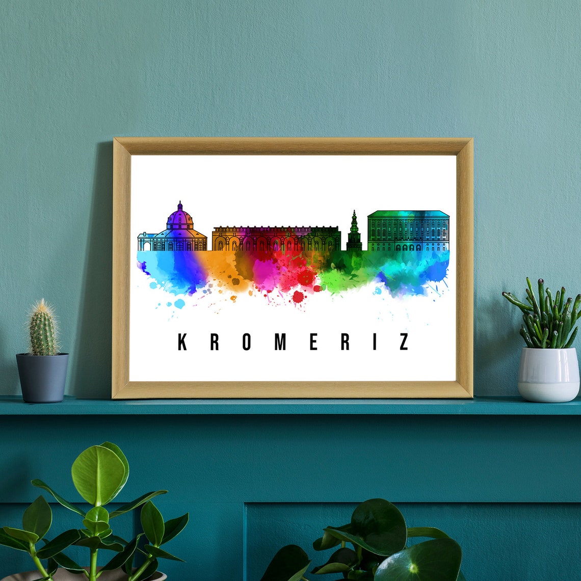 Kromeriz Czech Republic Rainbow Watercolor Skyline Art Poster - Image 3
