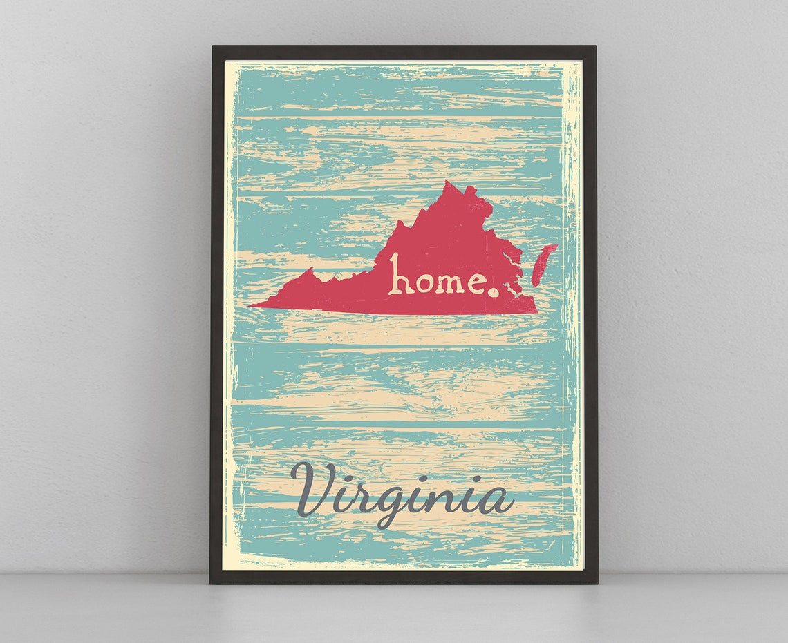 Virginia Retro Home Script Vintage Distressed Wood Map Wall Art