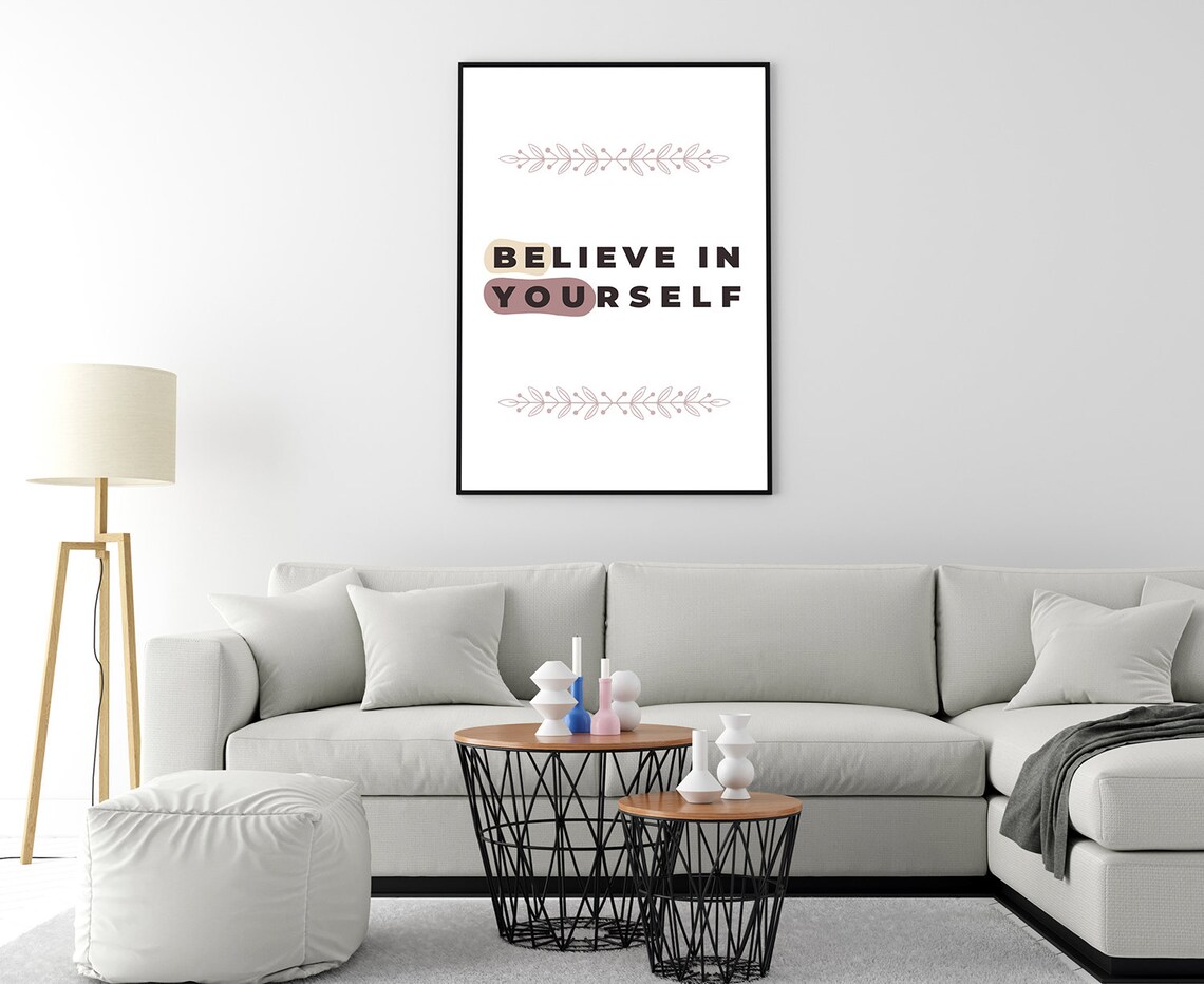 Believe In Yourself Minimalist Beige Botanical Modern Quote Wall Poster - Image 4