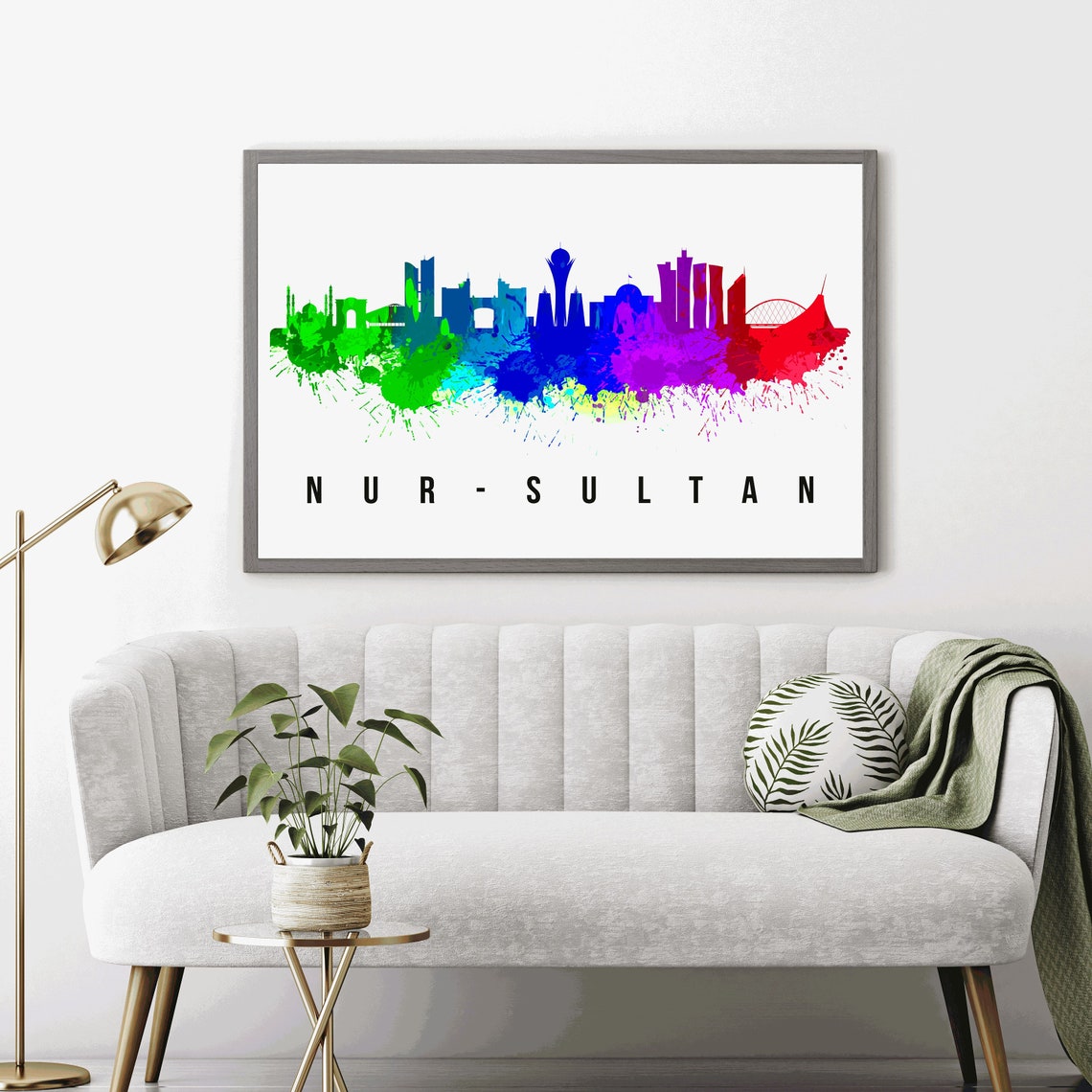 Nur Sultan Kazakhstan Rainbow Watercolor Skyline Travel Poster - Image 4