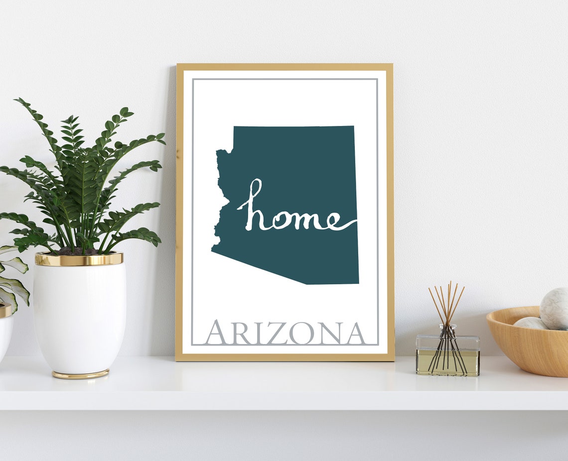 Arizona Home State Map Silhouette Teal Minimalist Wall Art Poster - Image 2
