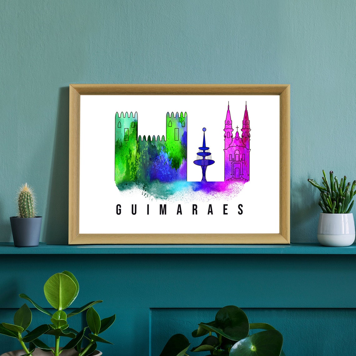 Guimaraes Portugal Poster Skyline Poster Cityscape Poster Portugal Landmark City Illustration Poster Home Wall Art Office Wall Art - Image 2