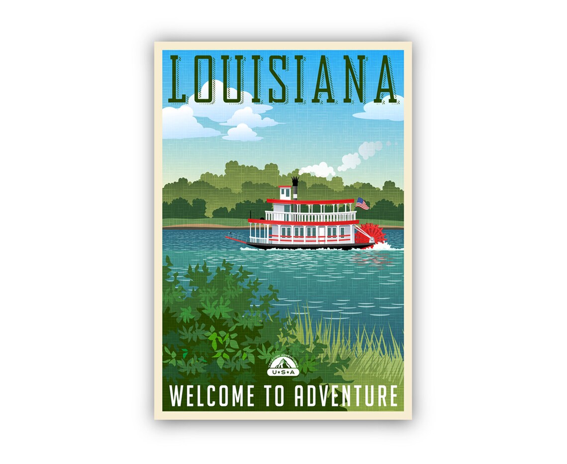 Louisiana Mississippi Riverboat Sternwheeler Retro Travel Poster - Image 2