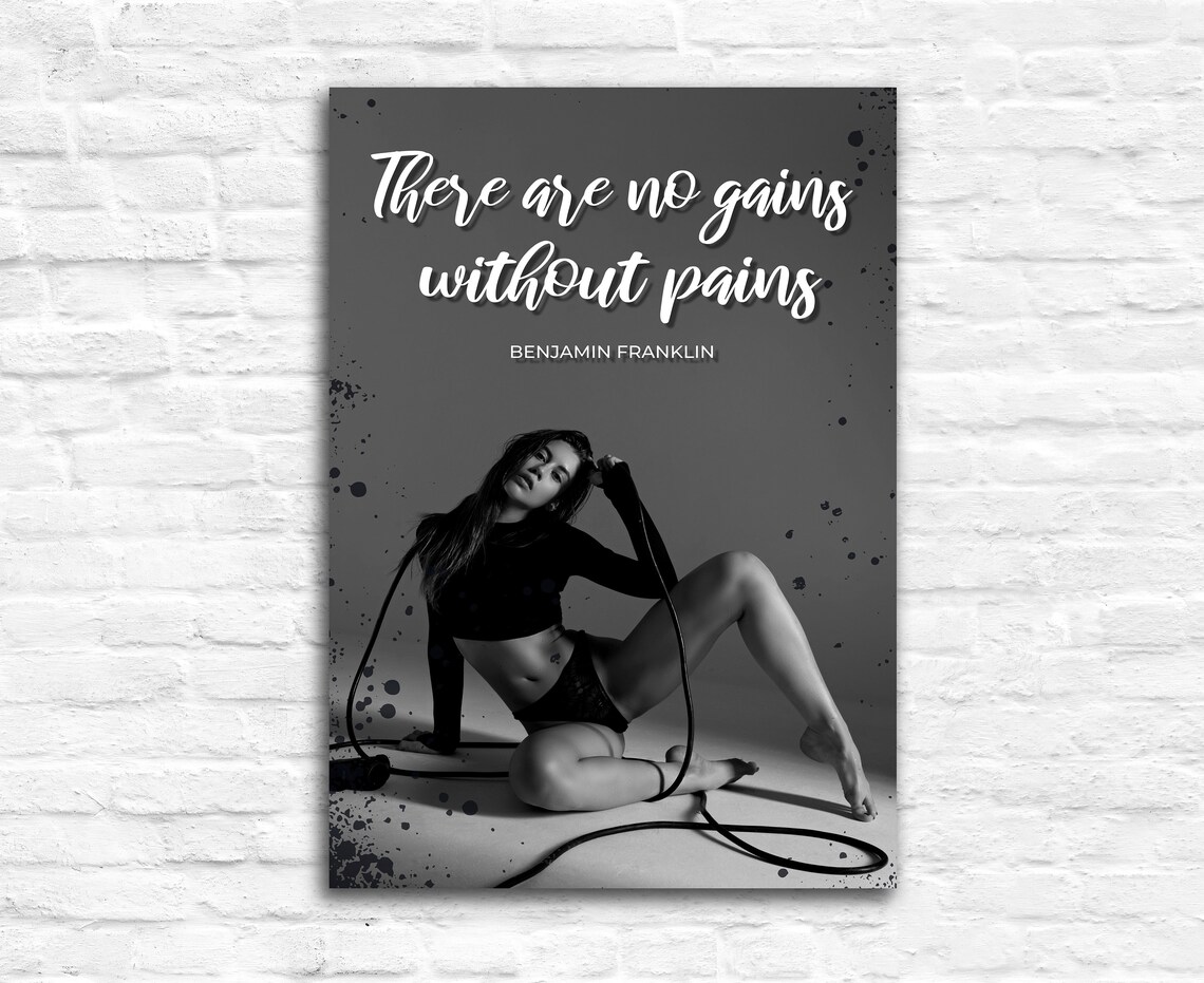 No Gains Without Pains Benjamin Franklin Quote Battle Rope Workout Poster - Image 2