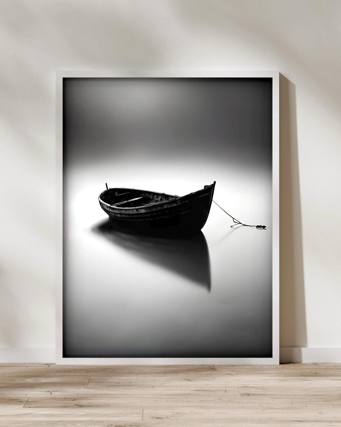 Minimalist Boat Print Black And White Lake Scene