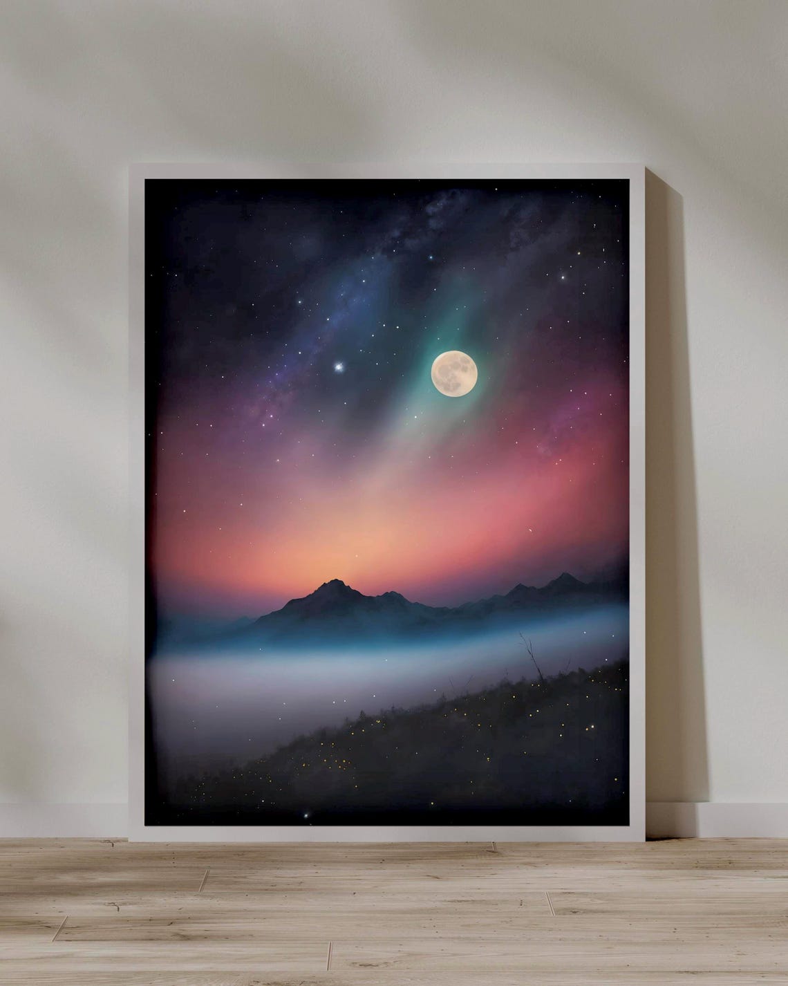 Moonlit Mountain Print Night Sky Home Decor Png File