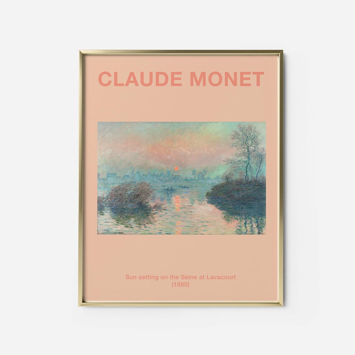 Claude Monet Sunset On The Seine Lavacourt Peach Vintage Poster